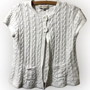 Jones New York white cable knit open front linen blend beachy cardigan sweater M